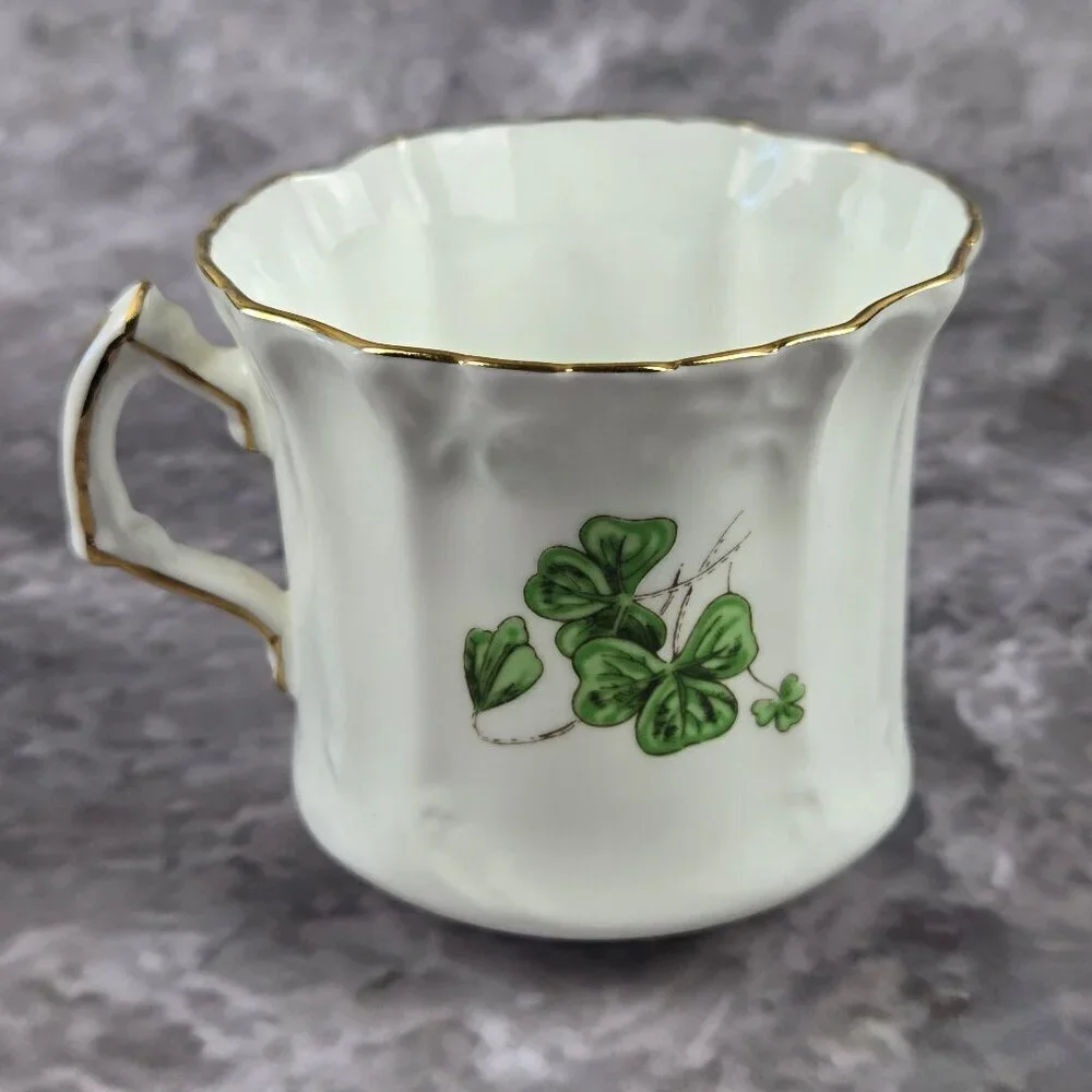 Hammersley & Co Lucky Shamrock Tea Cup & Saucer Bone China Gold Trim Vintage
